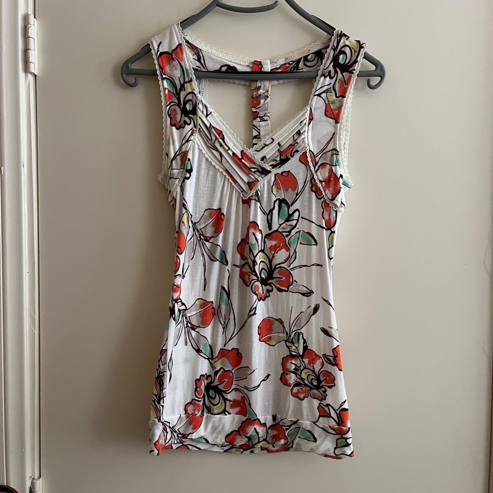 American Rag Cie Floral Lace Trim Tank Top Small Y2K Gilmore Bella Long Fitted